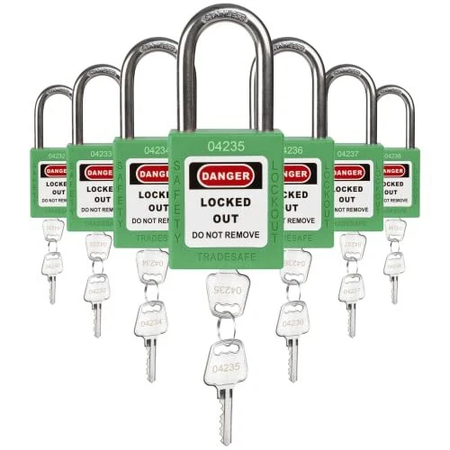 TRADESAFE Lockout Tagout Locks Set - 7 Green Loto Locks, Lockout Locks Keyed ...