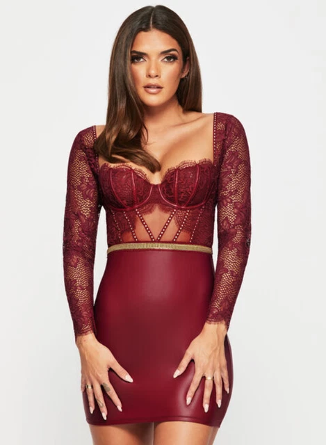 ANN SUMMERS BODYWEAR PU Leather and Lace Tiana Dress Size 8 Burgandy 23.00  - PicClick UK