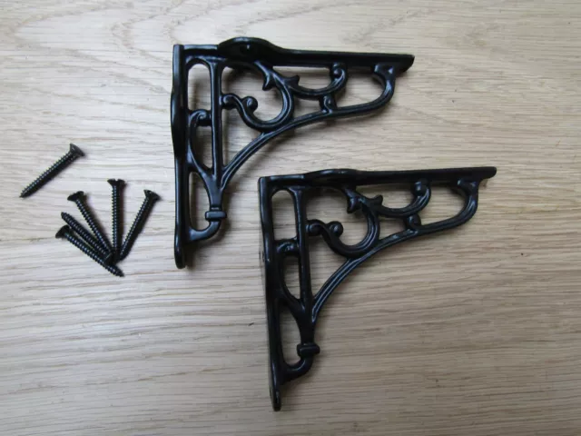 4" PAIR OF BLACK VICTORIAN SCROLL  cast iron ornate shelf support wall brackets