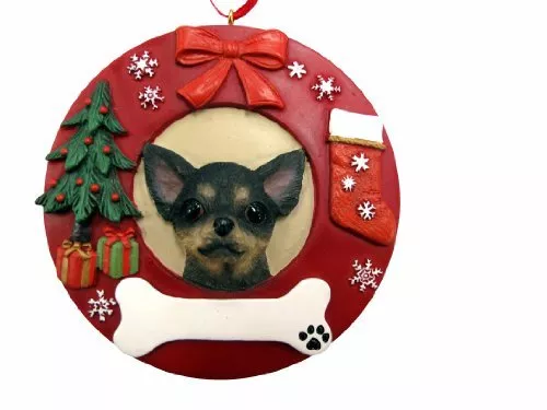 E&S Pets Black Chihuahua Christmas Ornament Wreath Shaped Easily Personalized