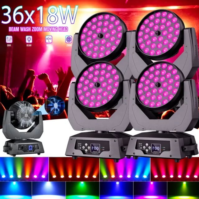 4x 36*18W RGBW Wash Zoom Beam Moving Head Scheinwerfer LED Bühnenlicht DMX Party
