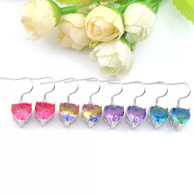 Wholesale Set 4 pcs 1 Lot Bi-Color Tourmaline Gems Silver Dangle Drop Earrings 2