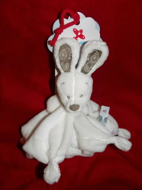 Doudou Plat Nicotoy  Simba Toys Lapin Blanc Oreille Bandana Taupe