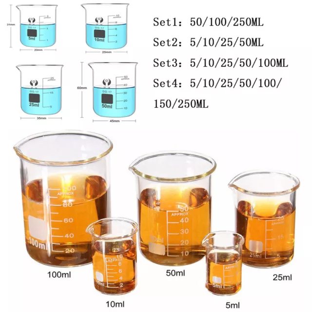 1Satz Laborglas Meßbecher Borosilikatglas Bechergläser Becherglas