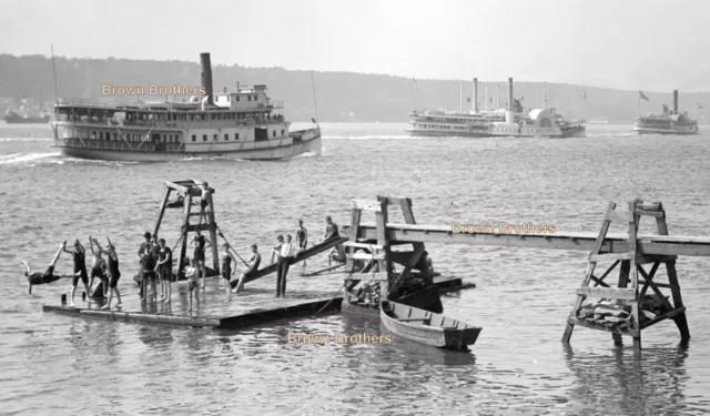 1910s Summer Fun Swimming Harlem & Hudson River Glass Camera Negatives #2 (2)