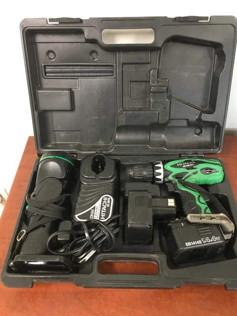 Hitachi DS 14DVF3 14.4V Cordless 3/8" Drill 2 Batteries Charger Flashlight