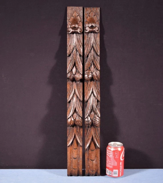 *24" Pair of French Antique Trim Posts/Pillars Highly Carved Oak Salvage