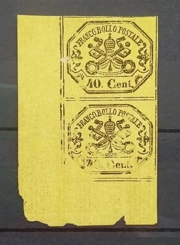  Italie 1867 Stato Pontificio 2x 40 cent jaune Neuf marge Sans gomme
