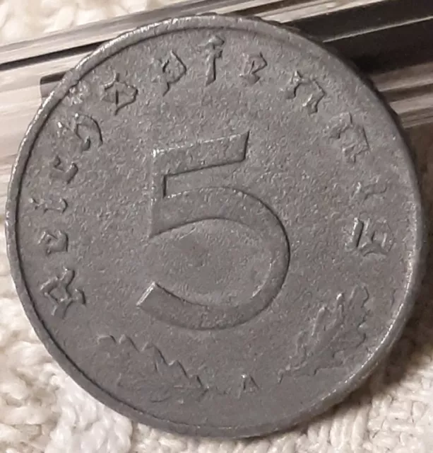 Vintage 1940  WW2 German 5 Reichspfennig , WWII Era Heavily Circulated Coin
