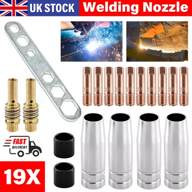 19pcs Welding Nozzle Shroud Contact Tips 0.8mm M6 Tip Holder Kit MB15 MIG NEW 3