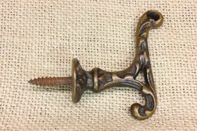 Old Hall Mirror Coat Hook Antique Solid Brass Tarnished Vintage 1800’s