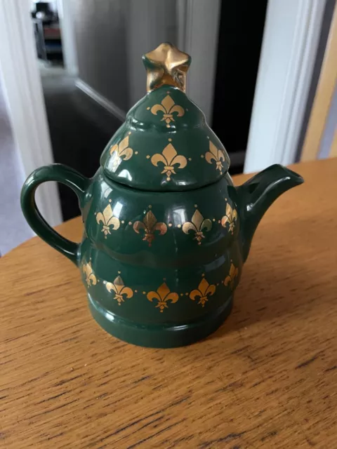 Wade Christmas Tea Pot Green & Gold  Collectable Cone Tree Shape Feur D Lyse