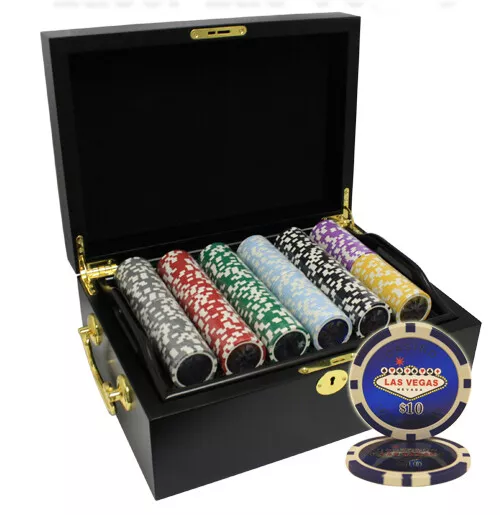 Mrc Poker 500Pcs 14G Las Vegas Poker Chips Set Black Color Wood Case