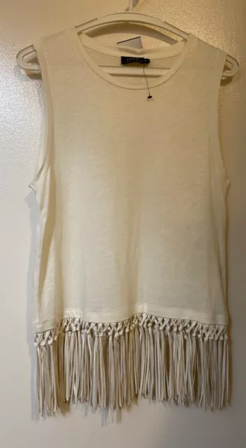 NWOT Polo Ralph Lauren Fringe Hem Ivory Sleeveless T-Shirt Top Size M