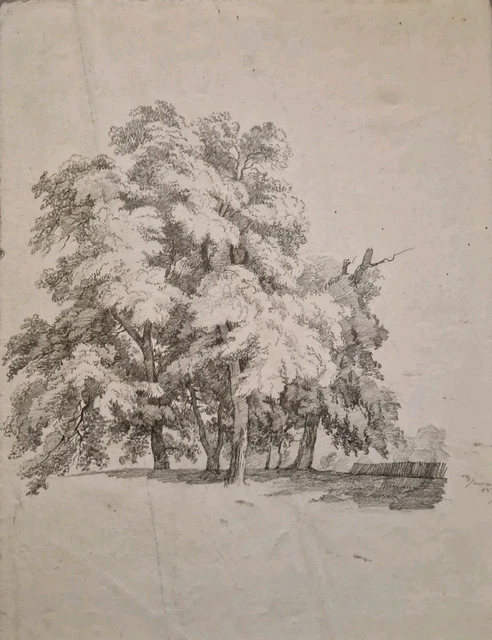 Dessin Aquarelle Original Paysage Rivière Et Arbres - École Française Début 1900 (1900-1920)