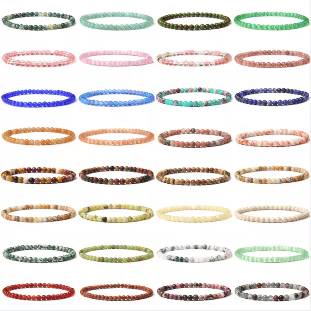 4MM Natural Gemstone Healing Crystal Quartz Jasper Stone Bead Bracelet Elastic 2