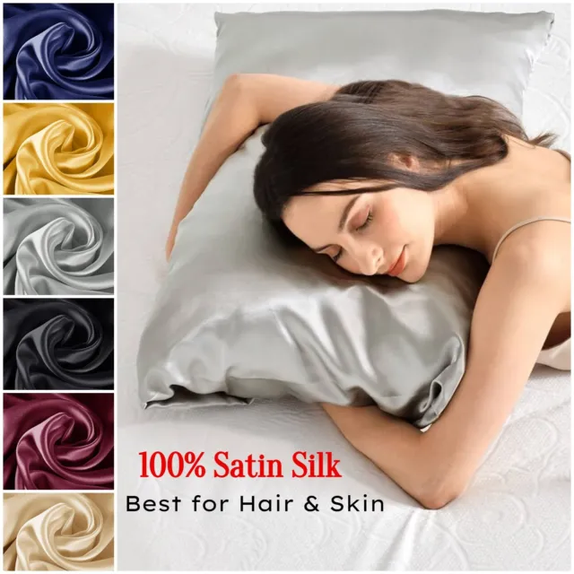 2 Pack Satin Silk Pillowcase For Hair & Skin Pillow Cases Cover Bedding Pair UK