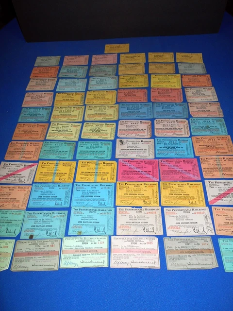 Lot of 61 VTG Pennsylvania Railroad Pass / Ticket 1923 - 1965 Employee AJ Kelley