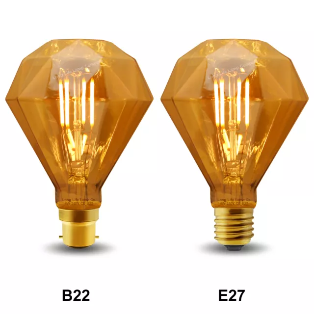 Vintage Classic LED 4W Edison Style Diamond Shape Filament Light Bulb B22 or E27