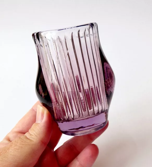 Vintage SKLO Union Glass Hermanova Hut Small Purple Ribbed Design Vase 1960's