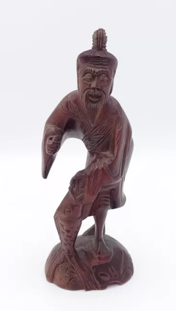 Vintage Chinese Handcarved Rosewood Fisherman Figurine