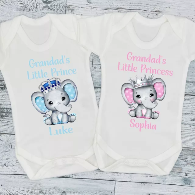 Grandad's Little Prince / Princess Personalised Elephant Baby Bib Vest Grow Tee 3