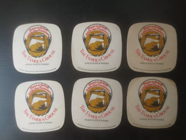 6 x FAMOUS GROUSE SCOTCH  WHISKY Coasters 1980,s  Australian  Issue T