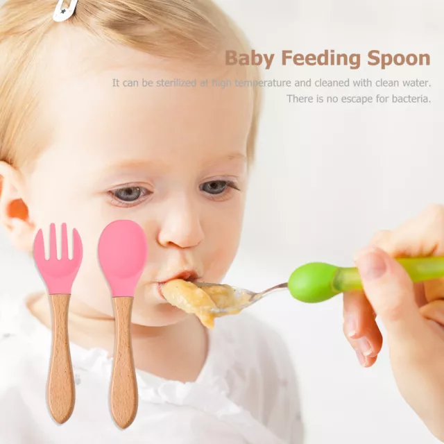 Baby Wooden Silicone Feeding Spoon Toddlers BPA-free Tableware (14) 2