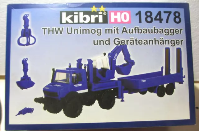 Kibri HO 18478 THW Unimog mit Aufbaubagger Bausatz Neu. C/5