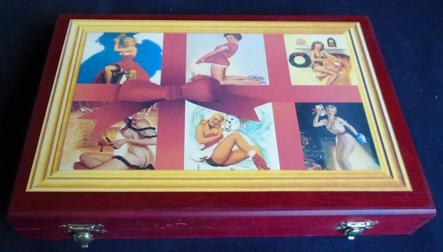 Hinged Wooden Cigar Box, Man Cave, Digital Art, Christmas Pinups
