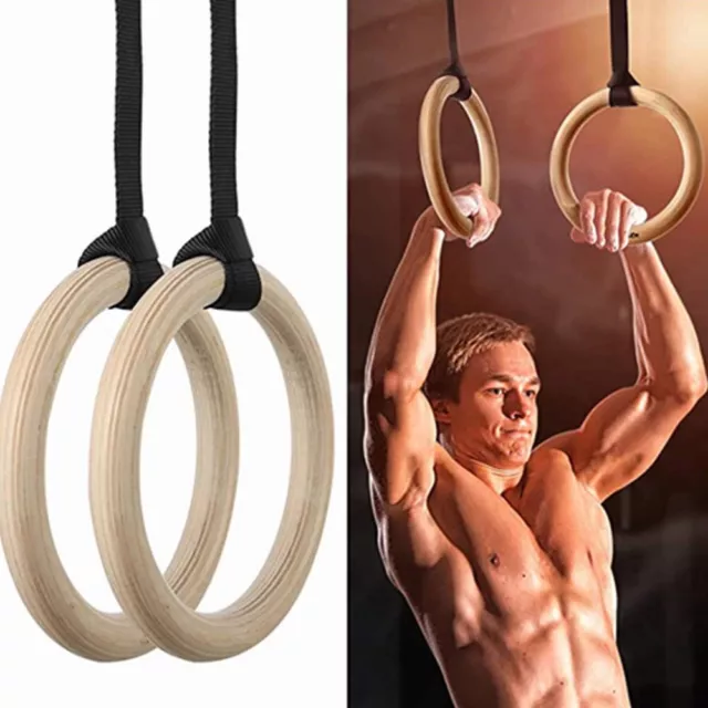 32MM Wooden Gymnastic Olympic Rings Crossfit Gym Fitness Strength Training Ring