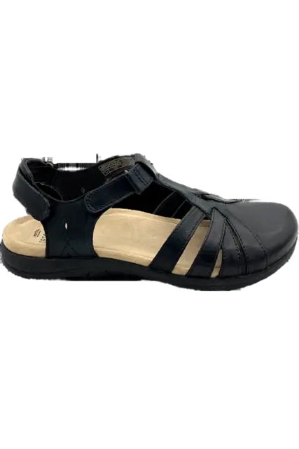 Earth Origins Leather T-Strap Closed Toe Sandal Sierra Black