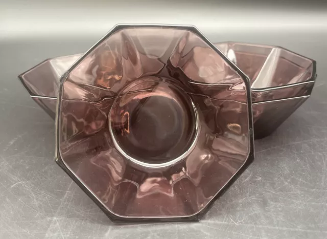 VTG Hazel Atlas MOROCCAN AMETHYST Octagonal Glass Fruit Bowls 4.75" Set Of 4 EUC