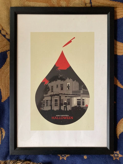 RARE! Halloween (1978) Fan Art Poster Framed John Carpenter Michael Myers OOP