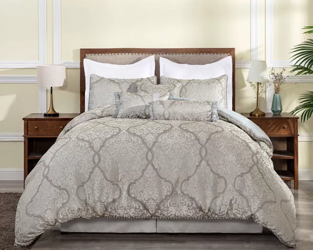 Chezmoi Collection Silver Gray Brown Floral Medallion Jacquard Comforter Set