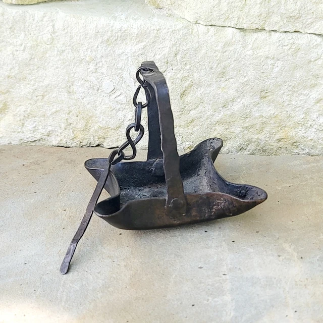 Oil Lamp Antique Four Wick Late 17th or Early 18th Century Hand Wrought Iron 