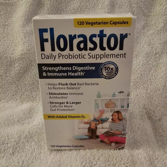Florastor Daily Probiotic with Vitamin D3 120 Vegetarian Capsules NEW Exp 1/2026