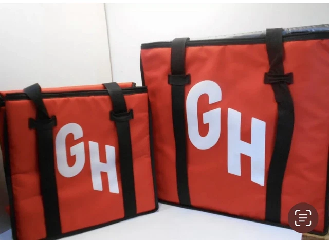 2 Grubhub Official Large & Medium Insulated Food Delivery Carrying Tote Bags Red