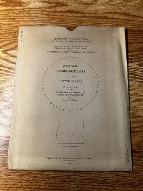 USGS Geologic Quadrangle Maps Of Bordeaux Plate County, Wyoming 1967 D.C