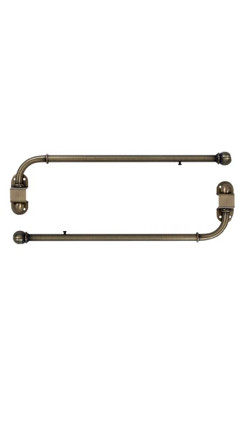 24 Inch Brass Adjustable Swing Arm Metal Window Curtain Rods (Set of 2)