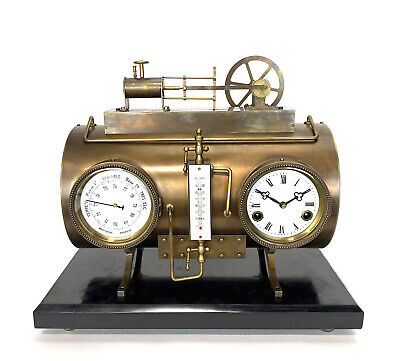 Massive French Style 8 Day Brass Automaton Steam Engine Industrial Clock