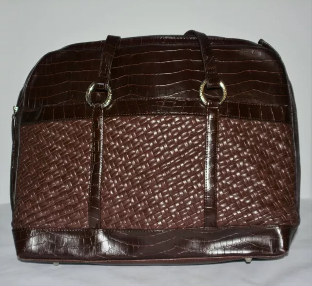 Coldwater Creek Bag Tote Laptop Brown Croc Embossed Woven Faux Leather Attache