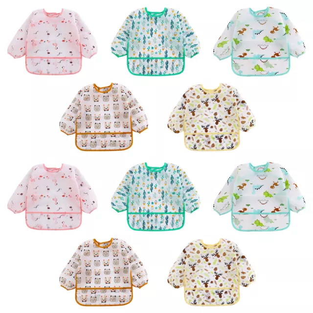 Bibs Kids Waterproof Long Sleeve Feeding Apron Children One Piece Eating Clothe