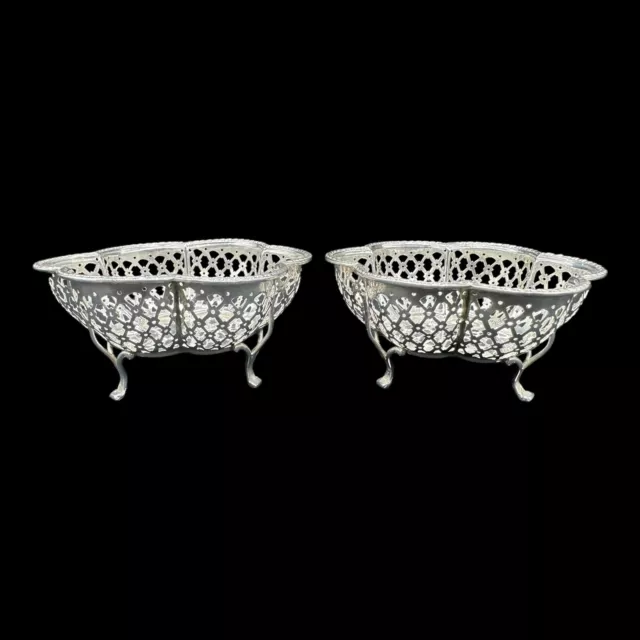 Mappin & Webb Sterling Silver Pair Of Small Sweet Baskets / Dishes