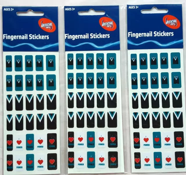 Official AFL Port Adelaide POWER Fingernail Stickers x 30 Stickers (3 Designs)