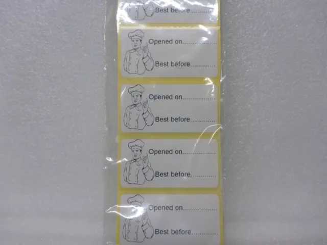 100 x Chef Food Labels - Opened On Best Before Date Adhesive Labels 50mm x 25mm