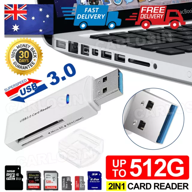 USB 3.0 Card Memory Reader High Speed SD SDHC SDXC Micro Writer Adapter 2 In 1