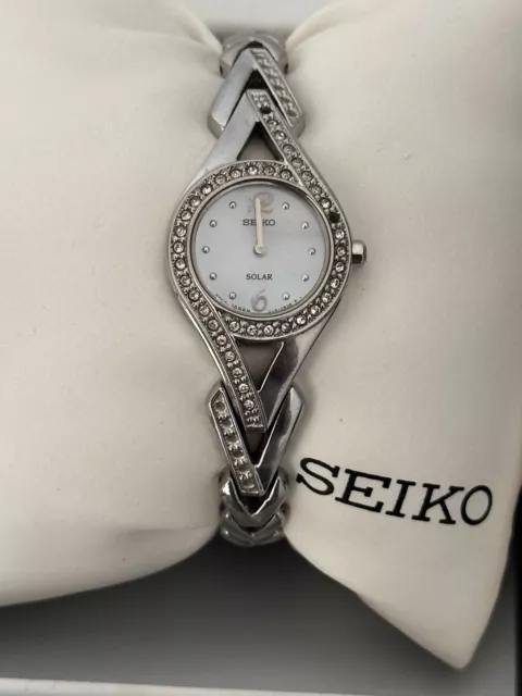 SEIKO Solar Mother of Pearl Dial Watch SUP173 W/  Swarovski crystals 100223  3