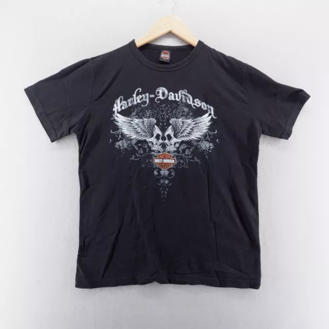 Harley Davidson Womens T Shirt XL Black Flying Skulls Graphic Print Short Sleeve