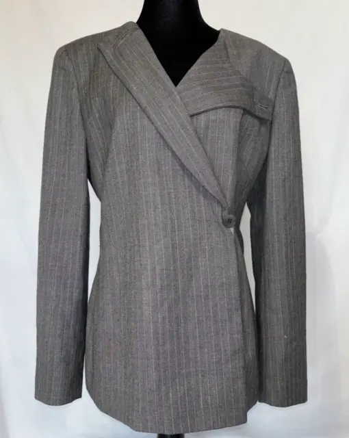 Giorgio Armani Wool Cashmere Blend Silk Lined Stripe Gray Blazer Jacket Sz 44 M